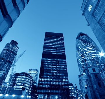 Looking up from the ground up on the city of London